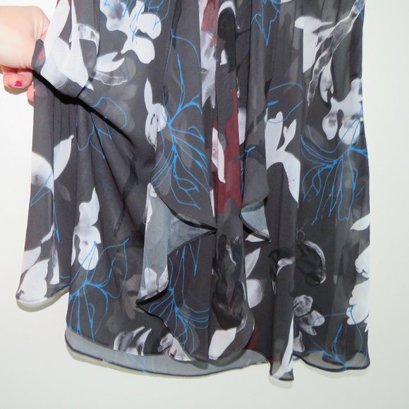 REISS Gray V Neck Floral Sheer Midi Dress - US Size 6 - Picture 5 of 11